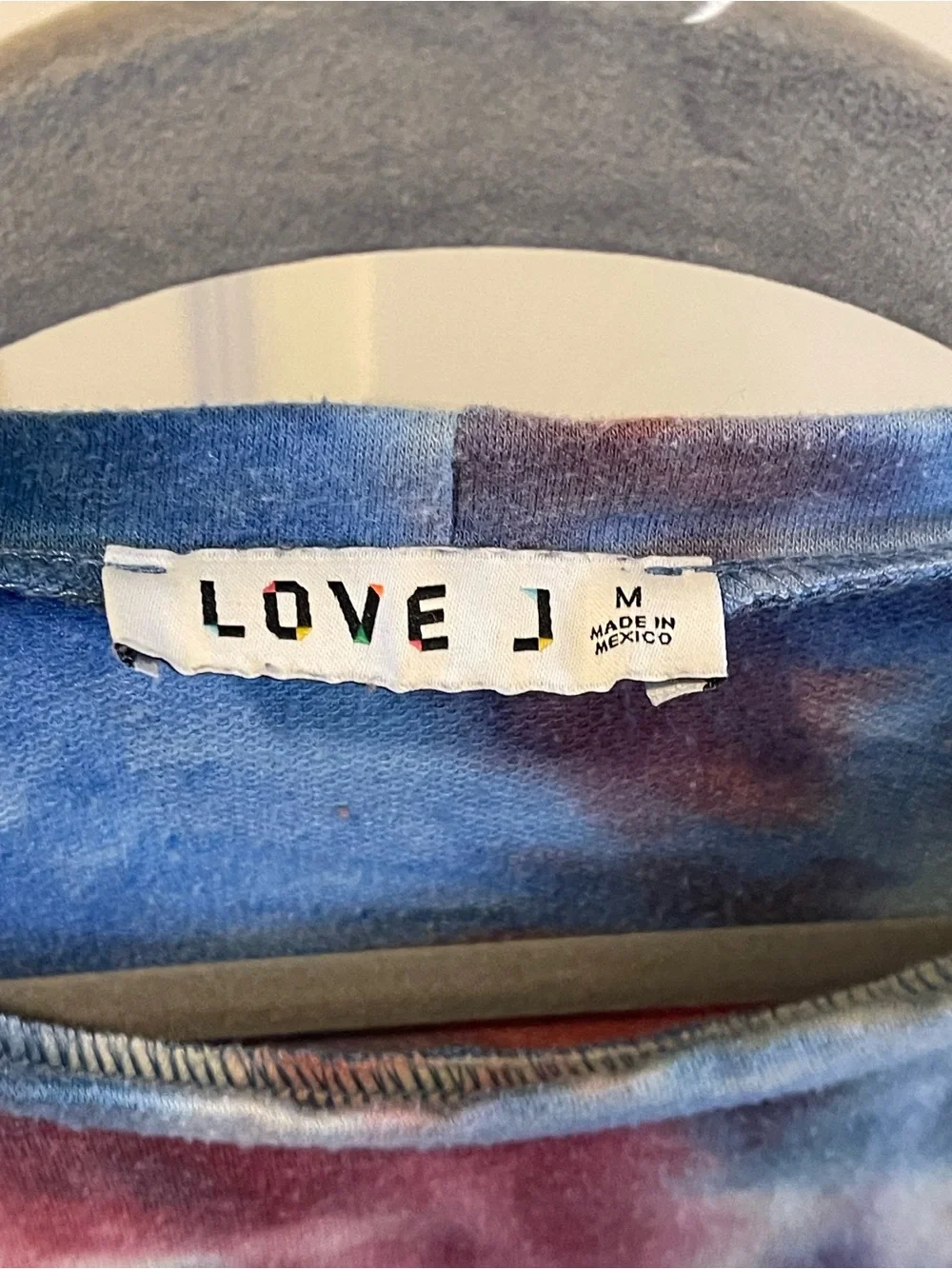 love J Tie-Dye Cropped Drawstring Tee - Blue Red White - Picture 3 of 3